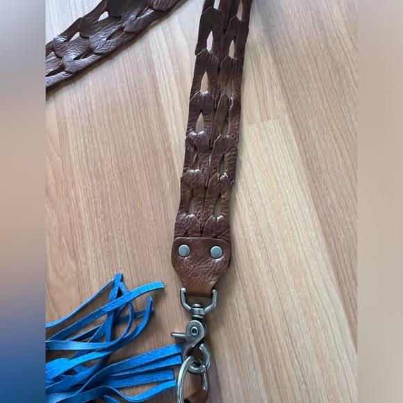 Laggo Blue Leather Crossbody Bag Whipstitch Pocket Boho Hobo Shoulder - Picture 10 of 16